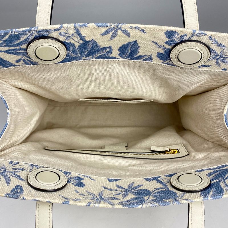 Gucci Herbarium Tote Handbag Floral GG Ribbon Tote Bag GG Canvas Off White