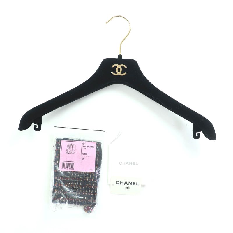 CHANEL 12A P44038 Button With Stones Sequins Tweed Collarless Jacket Multi 34