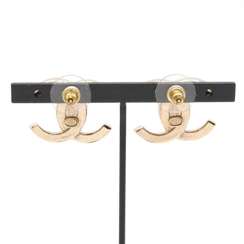 Chanel Earrings Gold Coco Mark Rhinestone