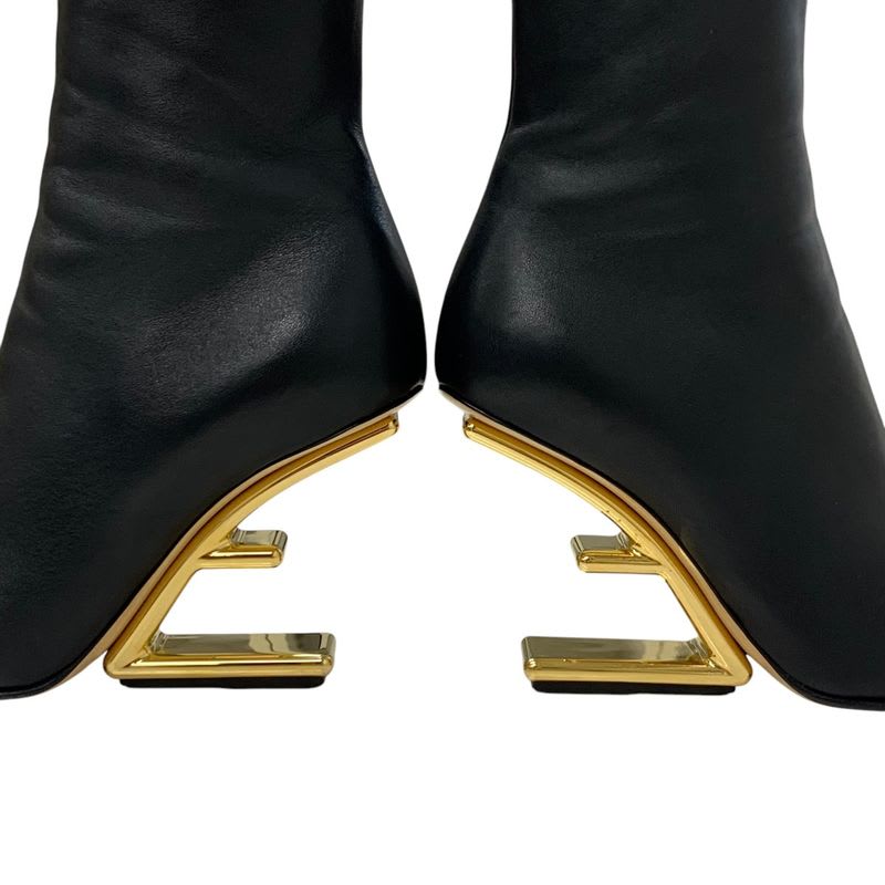 Fendi First Boots Short Shoes Leather Black Gold F Logo