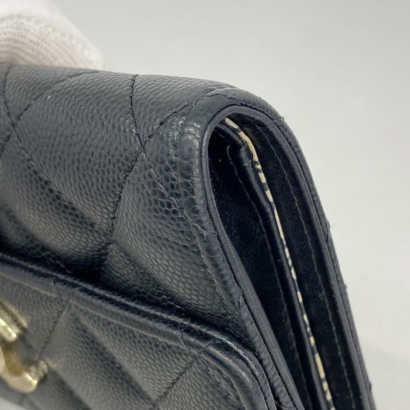 Chanel Trifold Wallet Matelasse Caviar Skin Black Chien Pan Gold Hardware Women