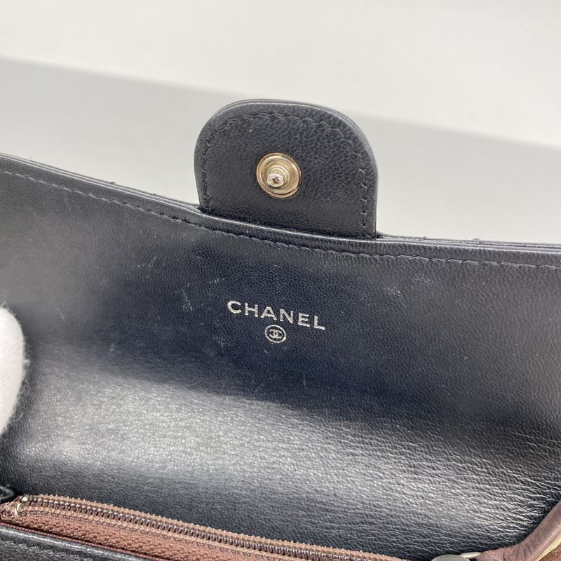 Chanel Wallet Matelasse Lambskin Black Silver Hardware Women