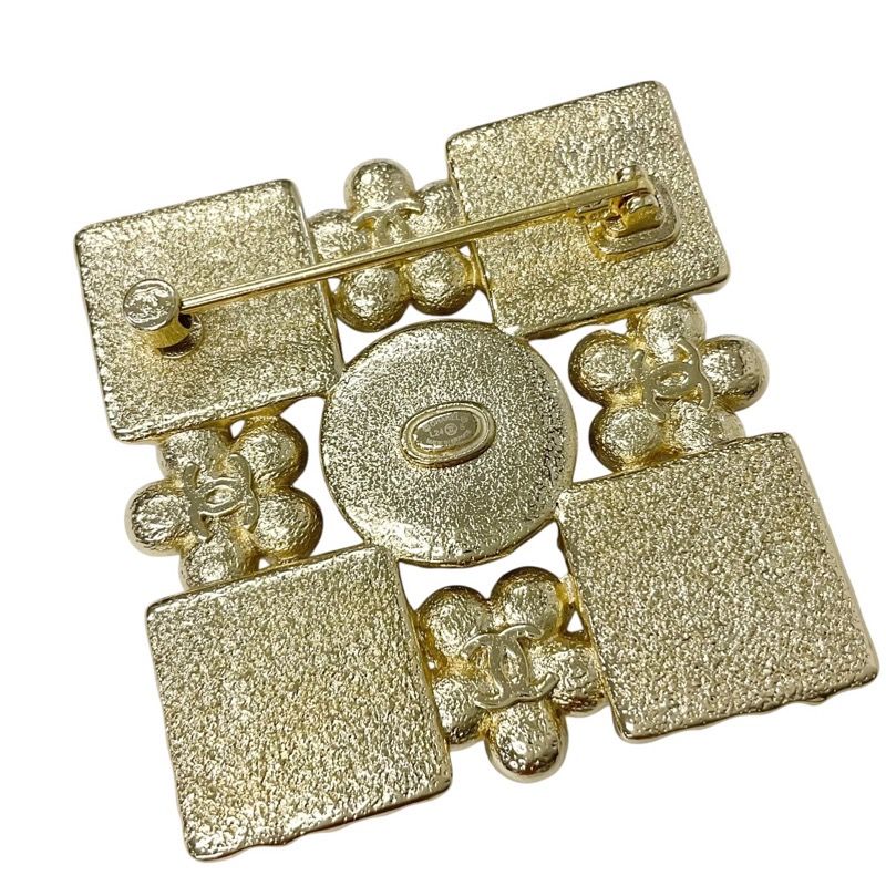 Chanel Brooch Corsage Gold Black Coco Mark Rhinestone