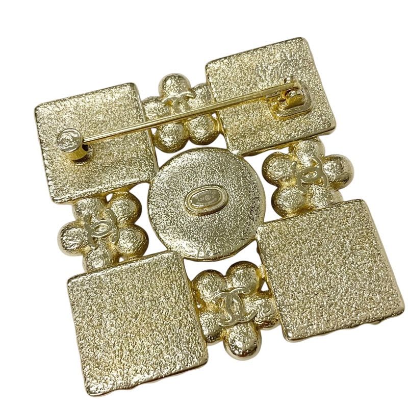 Chanel Brooch Corsage Gold Black Coco Mark Rhinestone