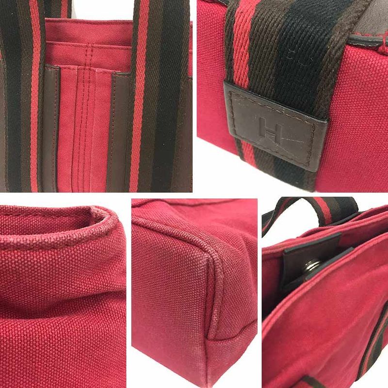 Hermes Trocao Horizontal PM Tote Bag Canvas Red Aq11721