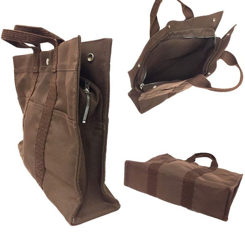 Hermes Her Line Tote Bag MM Nylon Canvas Brown Men Women Unisex Back Aq11720