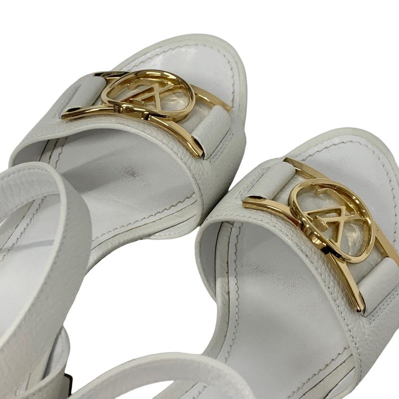 Louis Vuitton Lock It Line Sandals Shoes Leather White Gold Circle Logo Strap