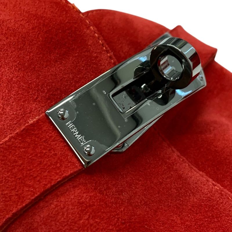 Hermes Boots Short Shoes Suede Red Silver Kelly Hardware