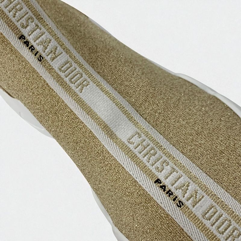 Christian DIOR Sneakers Shoes Fabric Leather Gold White Socks Sneakers Logo Line