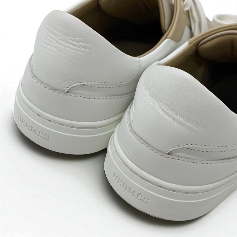 Hermes Day Sneakers Shoes Leather Beige White Pink Gold Kelly Hardware