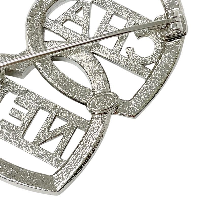 Chanel Brooch Corsage Silver Logo Rhinestone Heart