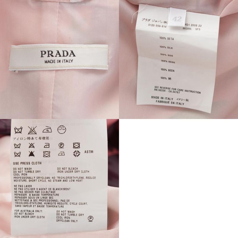 Prada 08 Silk Flower Print Trench Coat Outerwear Pink 42