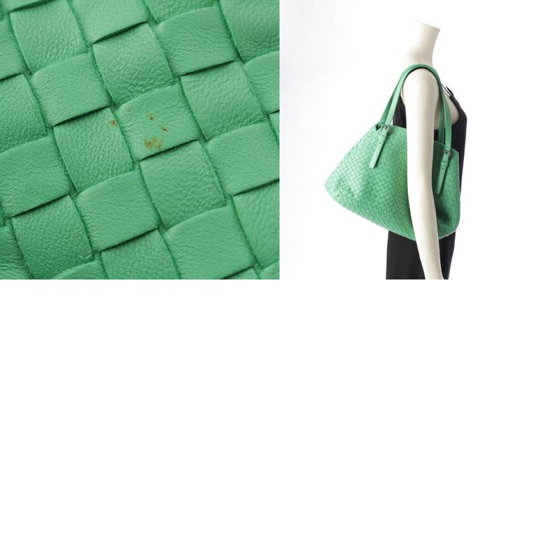 Bottega Veneta Leather Chesta Intrecciato Tote Handbag Green