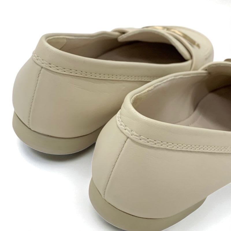 Chanel Loafer Leather Shoes Beige Gold Coco Mark Flat