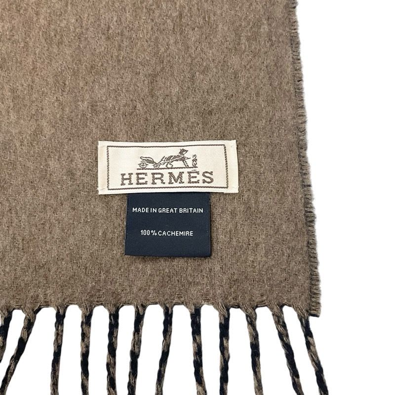 Hermes Scarf Cashmere Navy Brown Logo Double Face Shawl