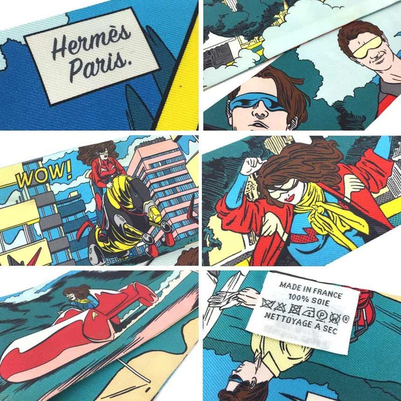 Hermes Twilly WOW 063463s Spring/summer 2021 American Comic Book Style Tie