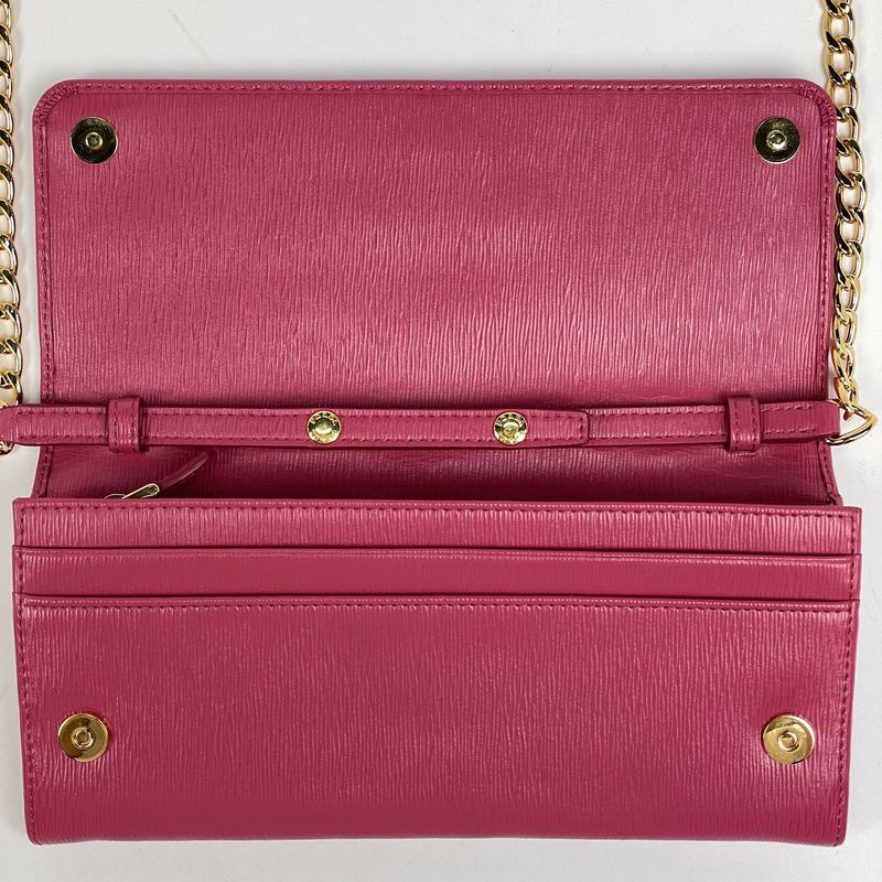 Prada Logo Chain Wallet Long Leather Pink Ladies