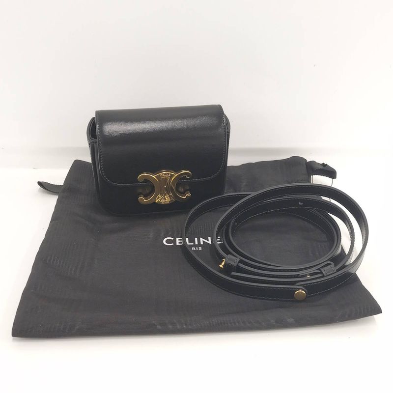 Celine Miniclaude Shoulder Bag Triomphe Leather Black 10i513