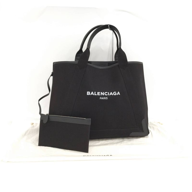 Balenciaga Navy Cabas S Tote Bag Canvas Leather Black 339933