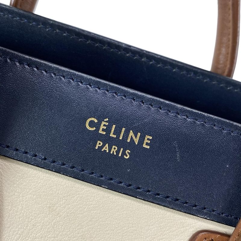 Celine Handbag Luggage Nano Shopper Ivory X Dark Navy X Brown Tricolor Leather