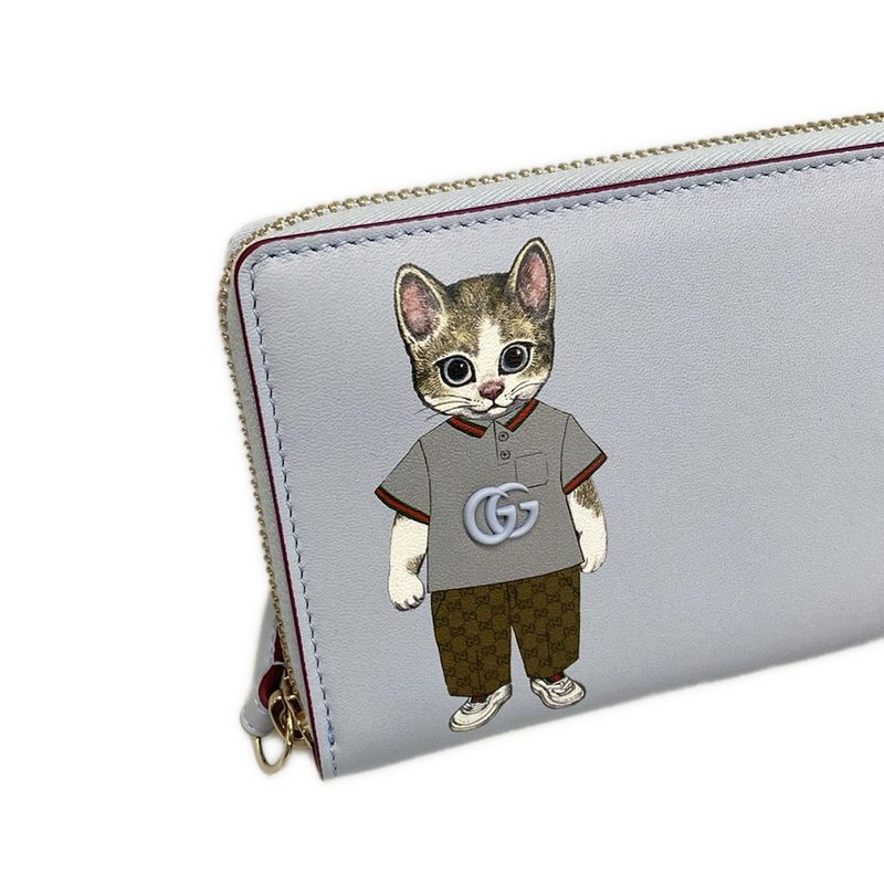 Gucci Yuko Higuchi Zip-around Wallet 847918 Light Blue X Gray X Multi Leather