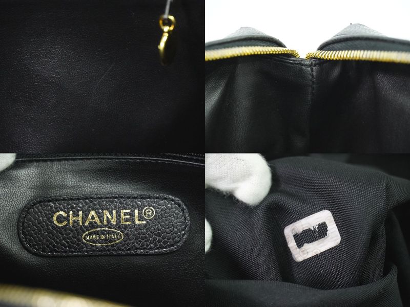 Authentic Chanel Coco Mark Tote Handbag Caviar Skin Leather Black Coco Mark Bag