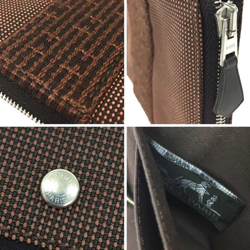 Hermes Her Line Purses PM Fold Wallet Nylon Canvas Brown Fold Wallet Aq11780