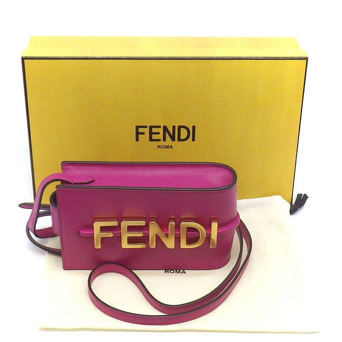 Fendi Shoulder Bag Graffi Phone Pouch 7as192 A5DY Pink Calf Leather Gold