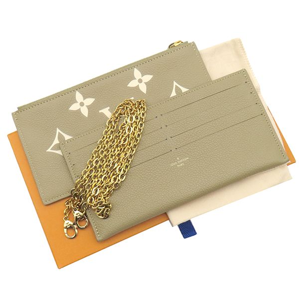 Louis Vuitton Chain Wallet Pochette Felicie Monogram Empreinte Khaki and Cream