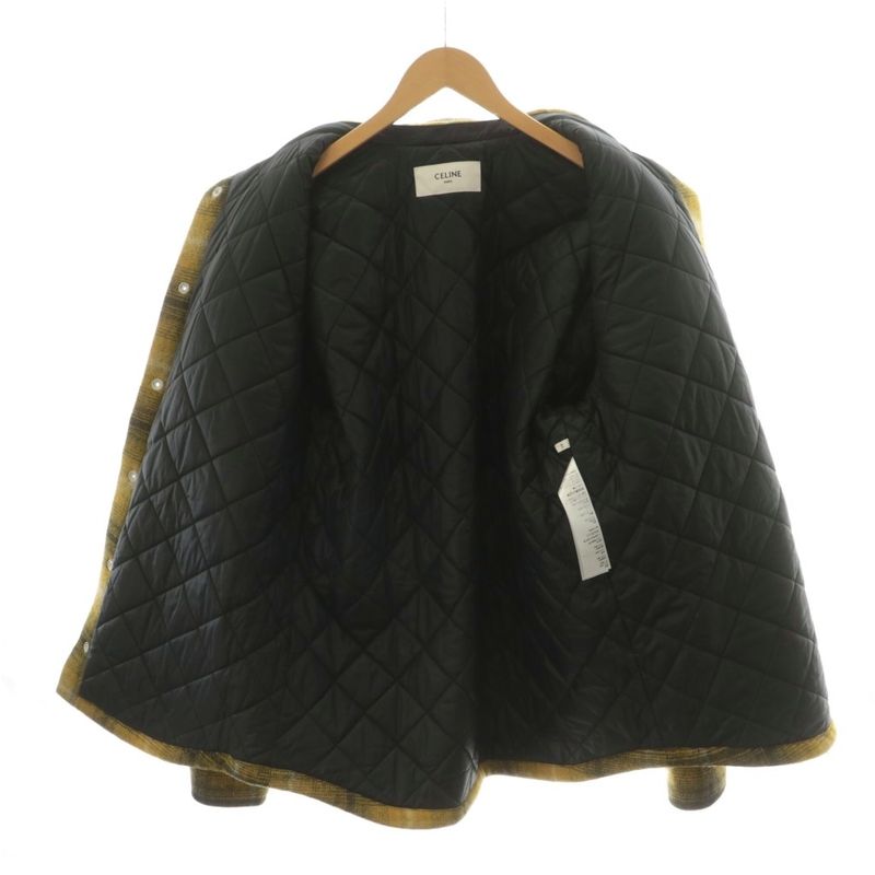 Celine 21AW Checked Quilted Shirt Jacket Blouson Wool Outerwear 46 Yellow Black