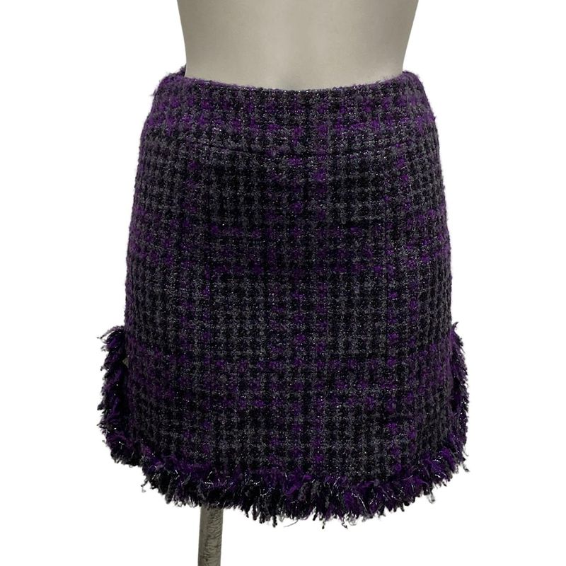 Chanel Skirt Suit Size 38 M Women's P22333 Dark Gray/purple/black Lame/tweed