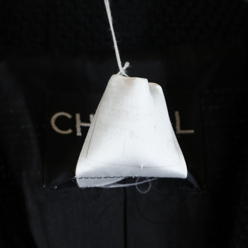 Chanel Logo Button Angora Mix Wool Tweed Double Breasted Long Coat Black