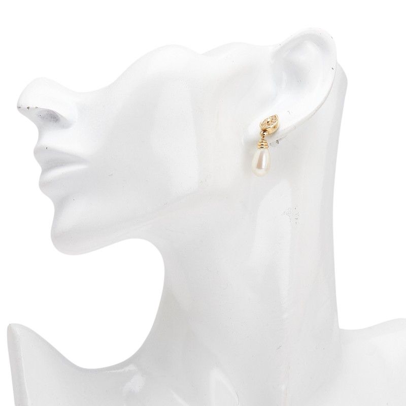 Dior Rhinestone Earrings Swing Teardrop Gold Plated Faux Pearl Women's Dior
