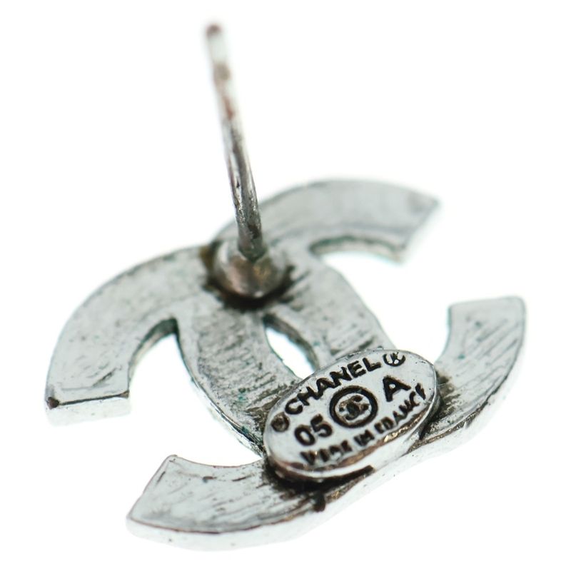Chanel CC Logo Coco Mark Metal Stud Earrings One Ear Only Silver 05A
