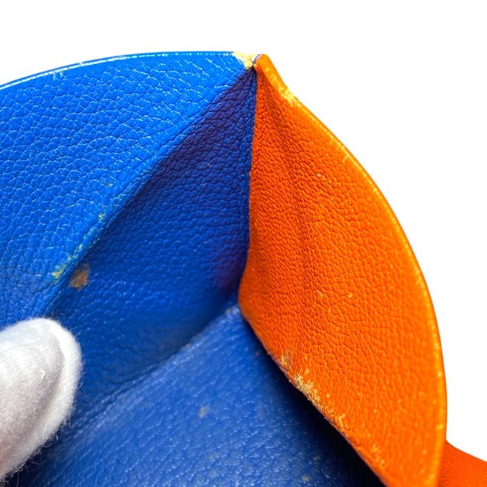 Hermes Zulu Coin Case Coin Purse Coin Purse Chevre Orange Blue Hermes Women's