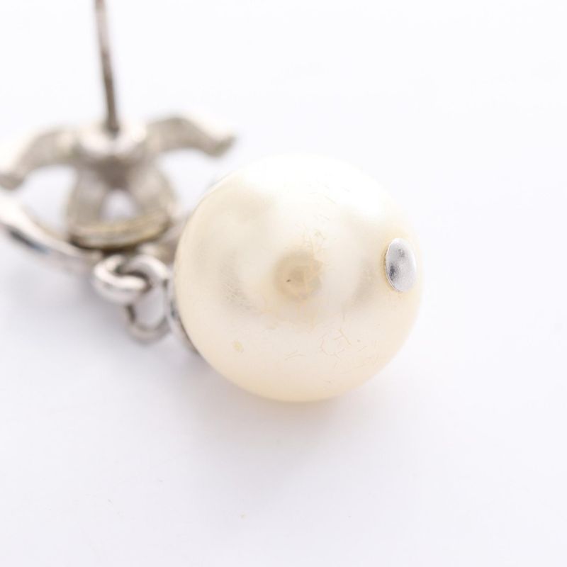 Chanel Earrings Coco Mark Stainless Steel Pearl Earrings Ladies Used B