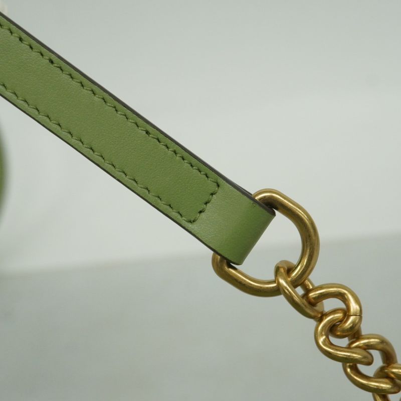 Gucci Shoulder Bag GG Marmont 447632 Leather Green Gold Hardware Women