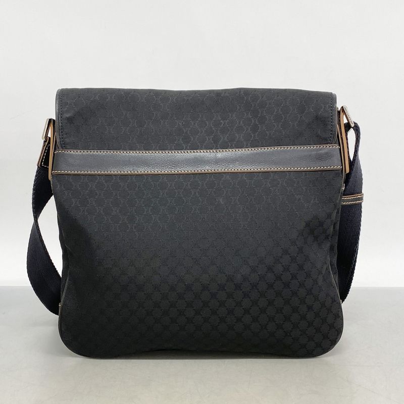 Celine Shoulder Bag Macadam Canvas Black Silver Hardware Women