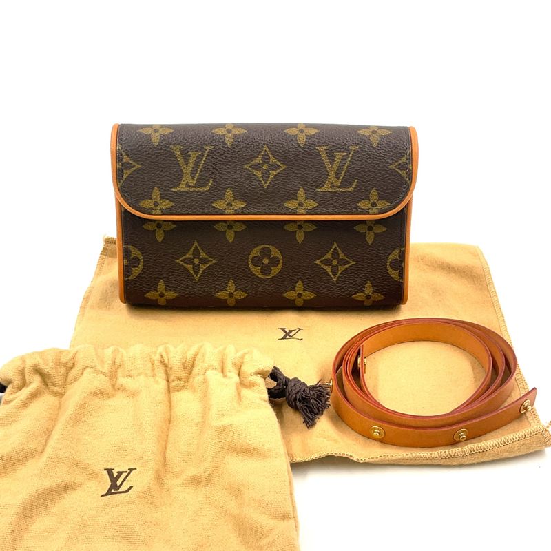 Louis Vuitton Pochette Twin PM Monogram Leather × PVC Brown Shoulder Bag Gold