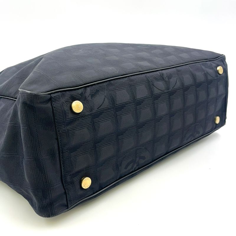 Chanel New Travel Line GM Serial No 9 Leather × Nylon Canvas Dark Brown × Black