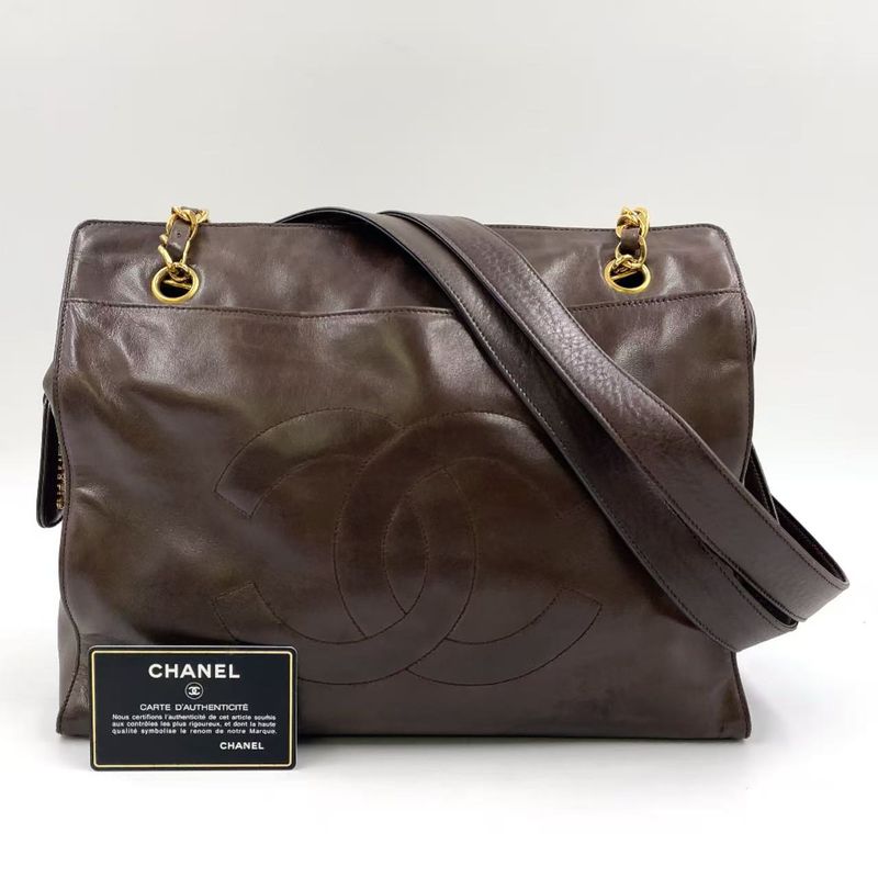Chanel Coco Mark Chain Shoulder Serial No 3 Leather Brown Tote Bag Gold