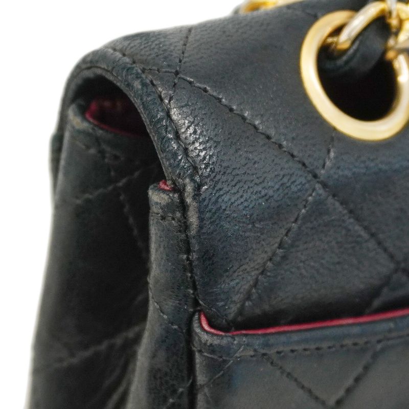 Chanel Shoulder Bag Matelasse Lambskin Black Gold Hardware Women