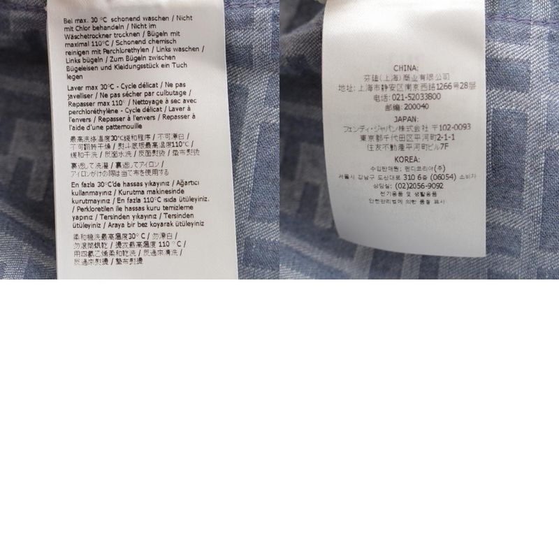 Fendi 24 Denim Zucca Pattern Zip Up Short Sleeve Shirt Jacket Top Flf790 Blue 38