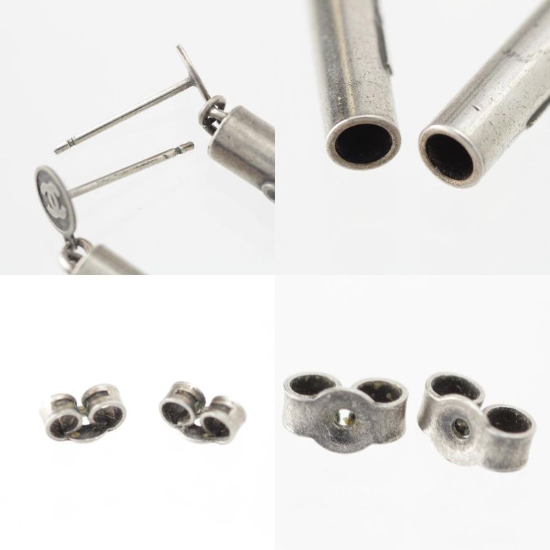 Chanel Sv925 Coco Mark Logo Earrings Silver