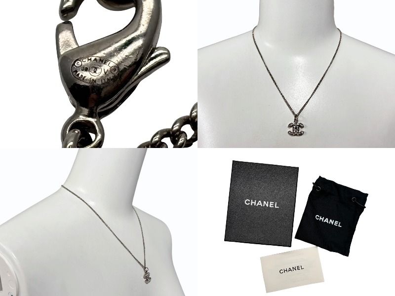 Chanel Rhinestone CC Logo Necklace 09 Silver — view 8