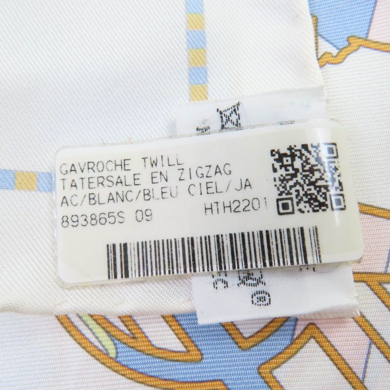 Hermes Carre Geant45 Gavroche Tattersall Zigzag Silk 100% Blanc/bleu CIEL Scarf