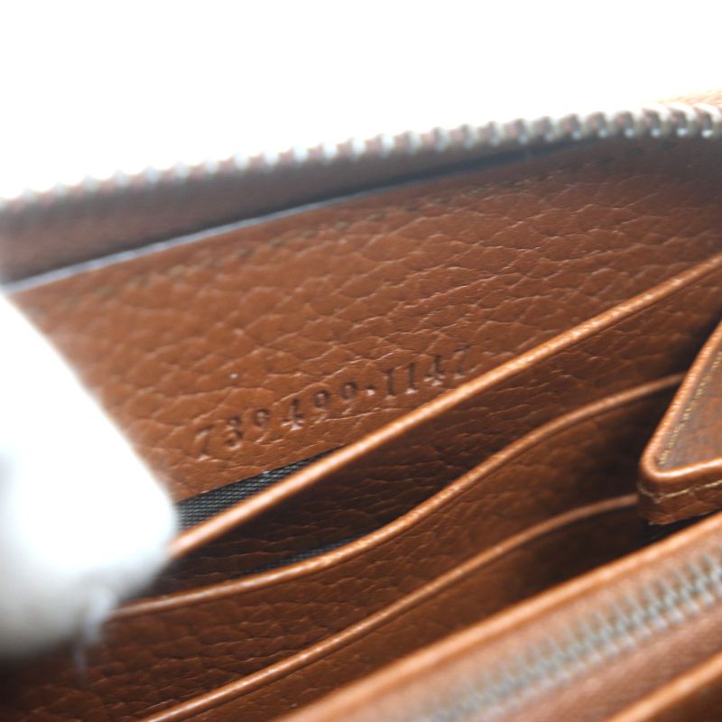 Gucci 739499 Bamboo GG Marmont Round Zipper Leather Wallet Long Wallet Brown