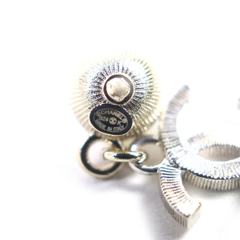 CHANEL B24K Coco Mark Pearl Rhinestone Earrings For Both Ears Silver Made In
