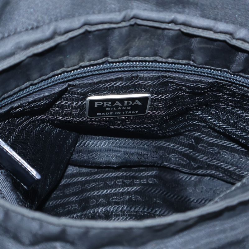 Prada Tessuto Nylon Leather Triangle Logo Plate Shoulder Bag Silver Hardware