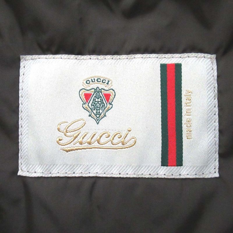 Gucci Sleeve Leather Cutout Padded Nylon Blouson Jacket 253498 Size 52 Khaki X